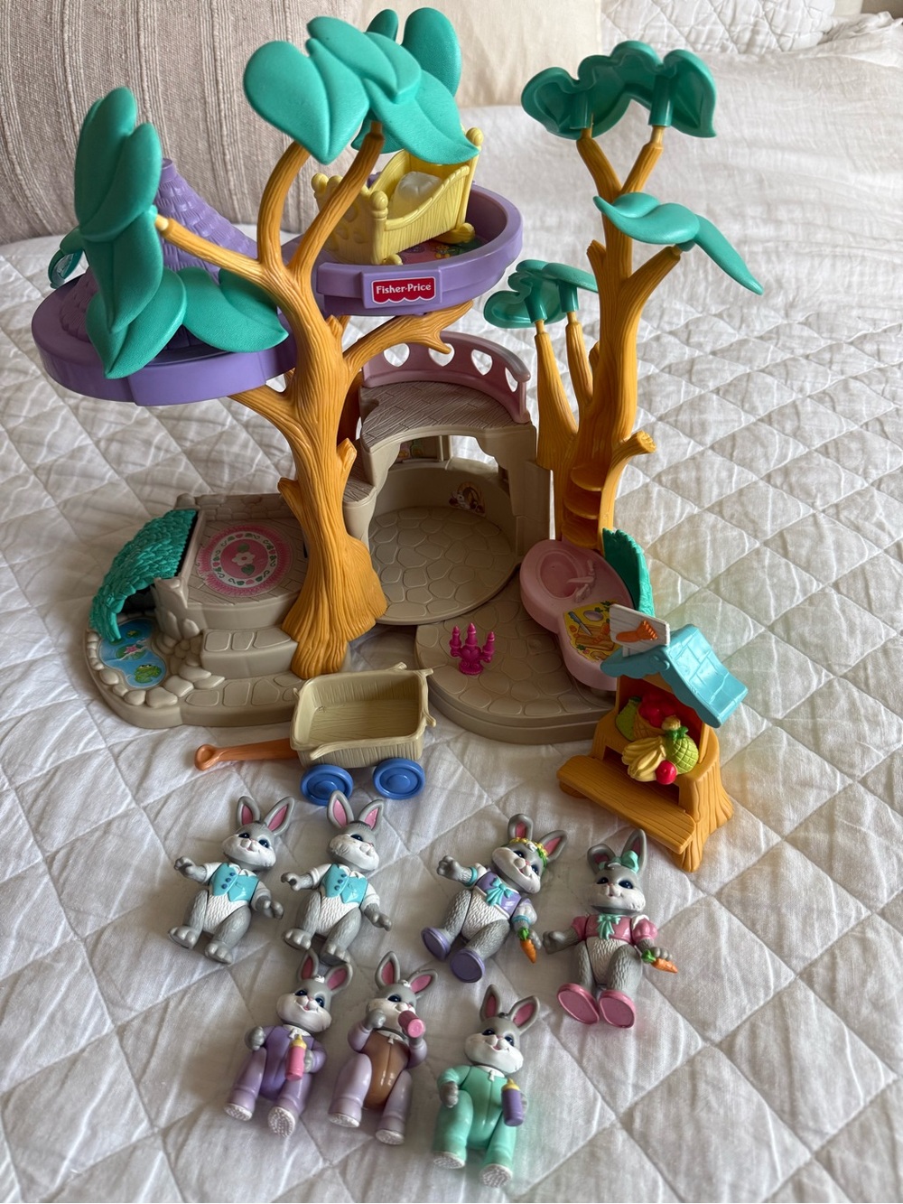 Vintage Fisher-Price bunny Treehouse Playset with Bunny Figures